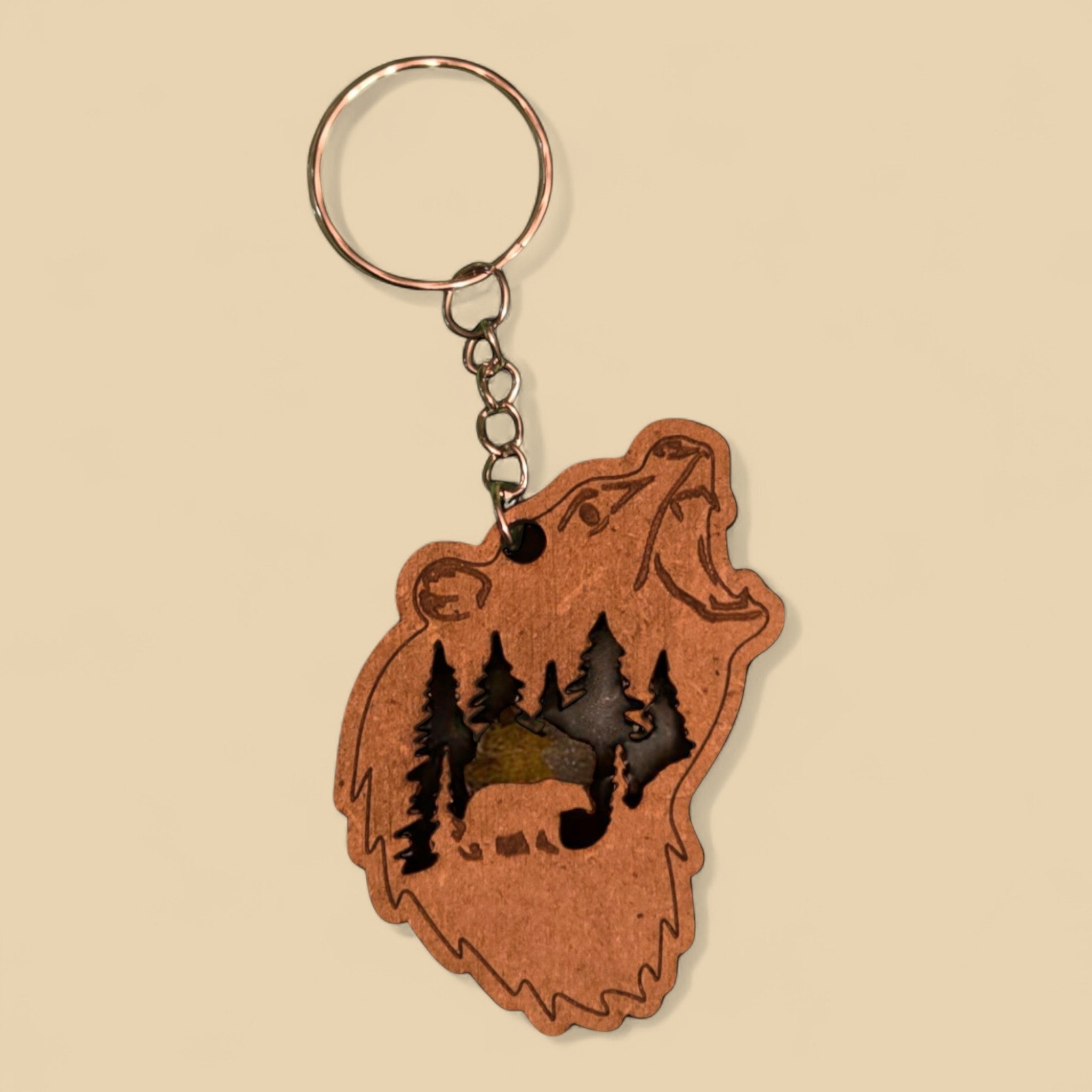 Porte-clé en bois "Ours & Forêt" CREAFAMAX