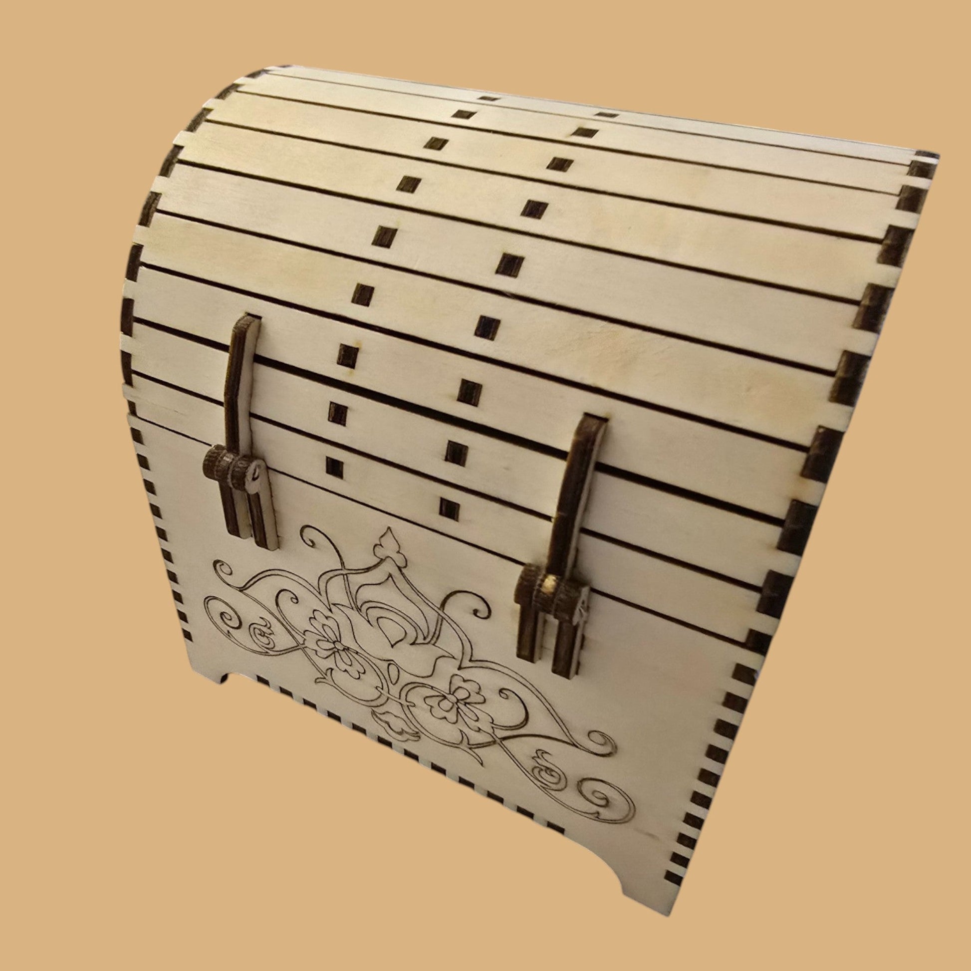 Trésor de Bois – Coffret arrondi décoratif à motifs CREAFAMAX