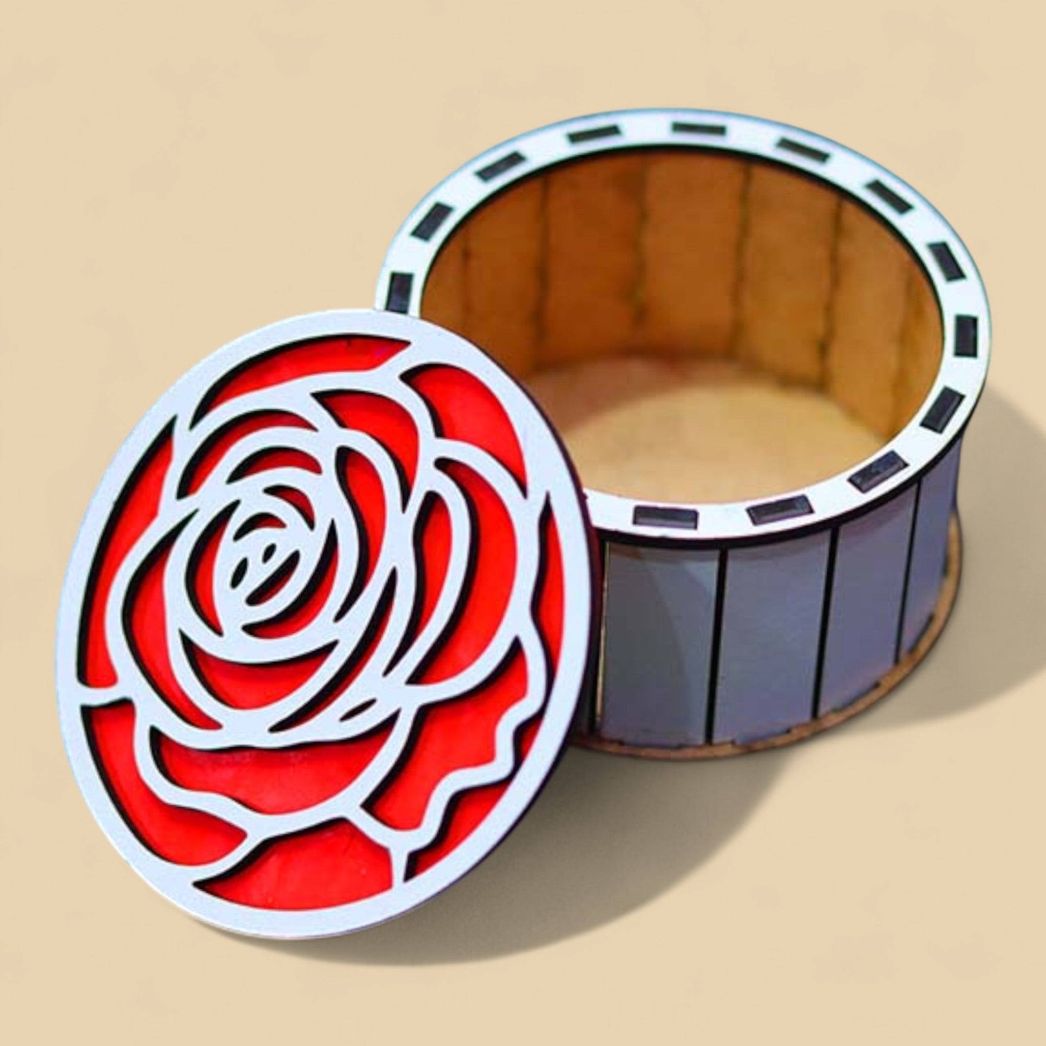 Boîte à bijoux en bois avec couvercle rose rouge – CREAFAMAX