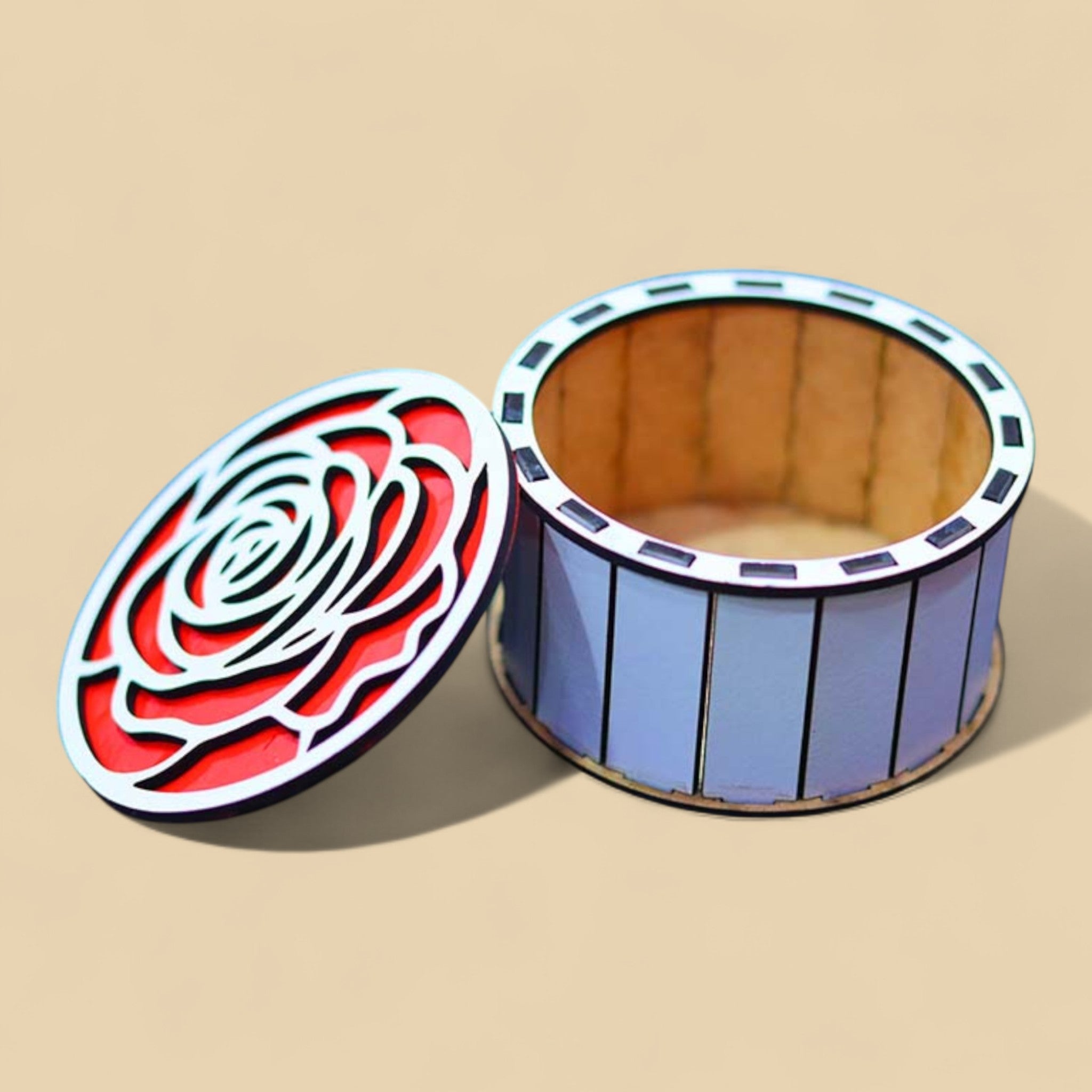 Boîte à bijoux en bois avec couvercle rose rouge – CREAFAMAX