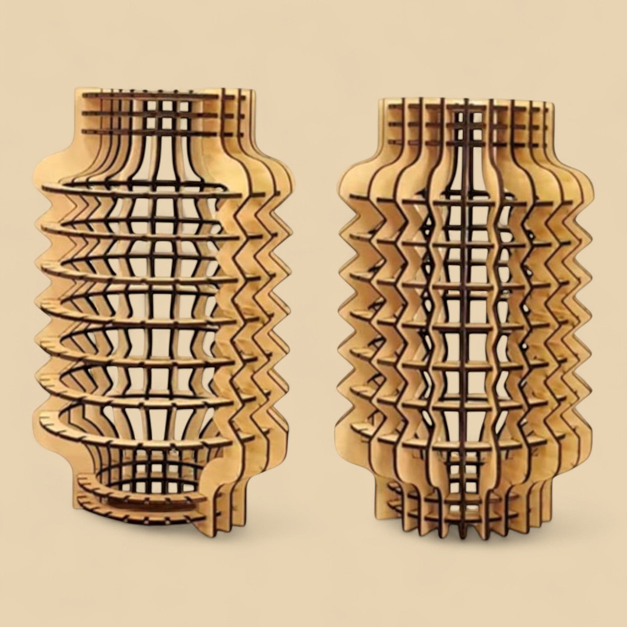 Luminaires en bois Light Wave Duo – CREAFAMAX – design ondulé découpé au laser