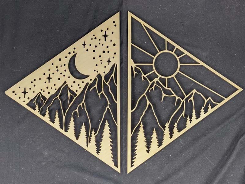 Tableau mural en bois Soleil et Lune – CREAFAMAX – décor montagne jour et nuit
