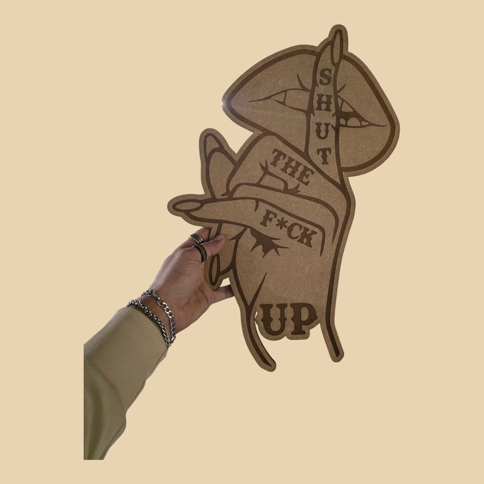 Décoration murale bois main Shut The F*ck Up – CFX-WALL-TATTOO-3MM