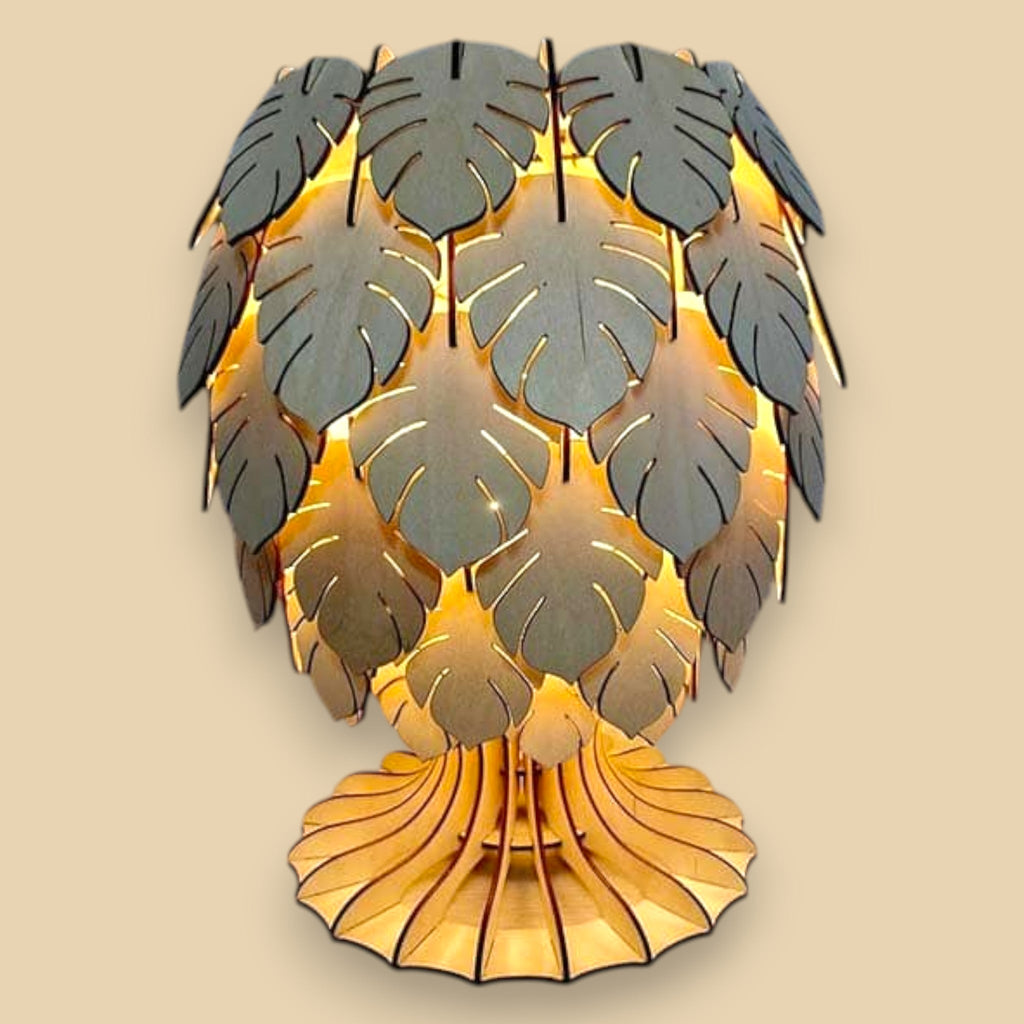 Lueur Monstera – Lampe sculpturale en bois CREAFAMAX