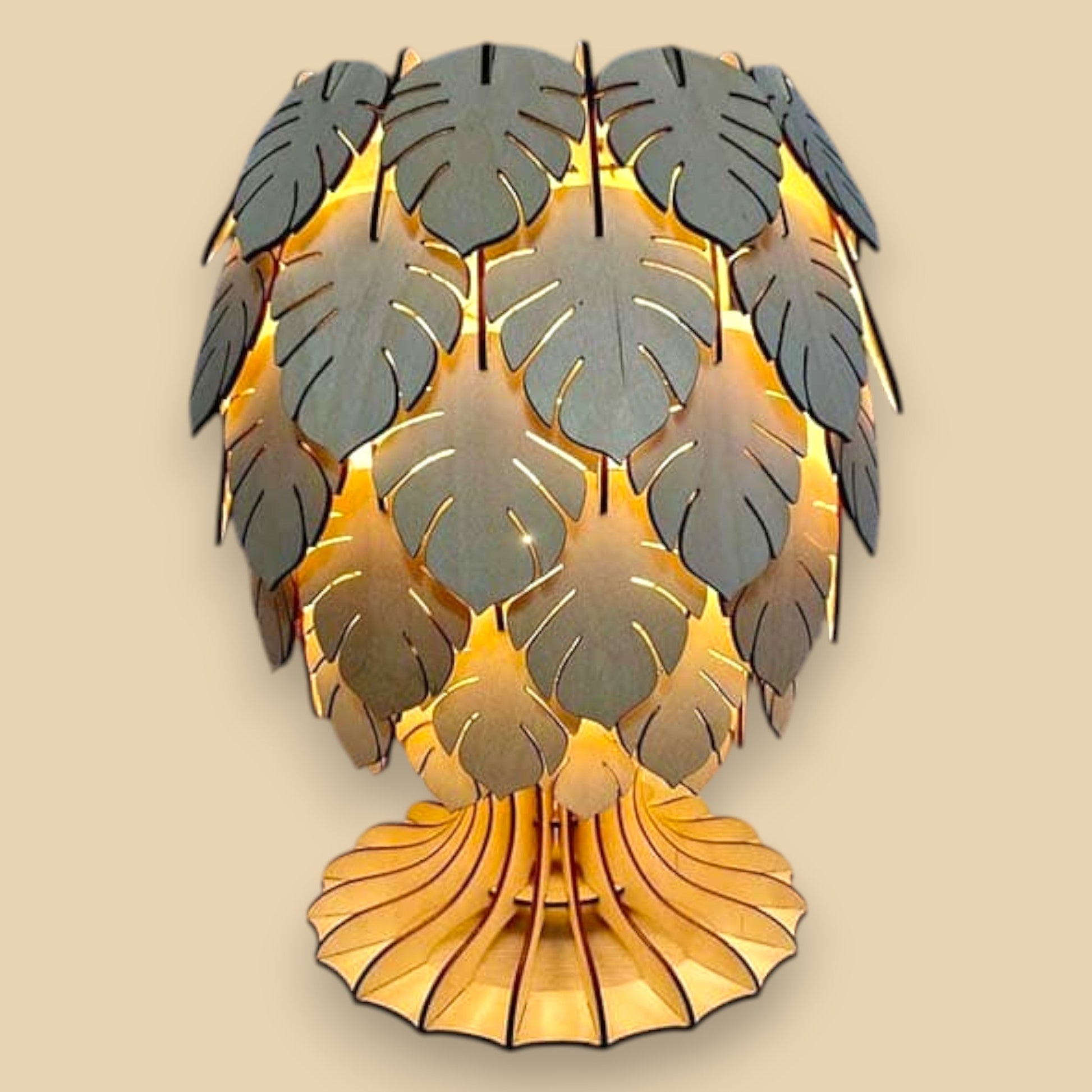 Lueur Monstera – Lampe sculpturale en bois CREAFAMAX