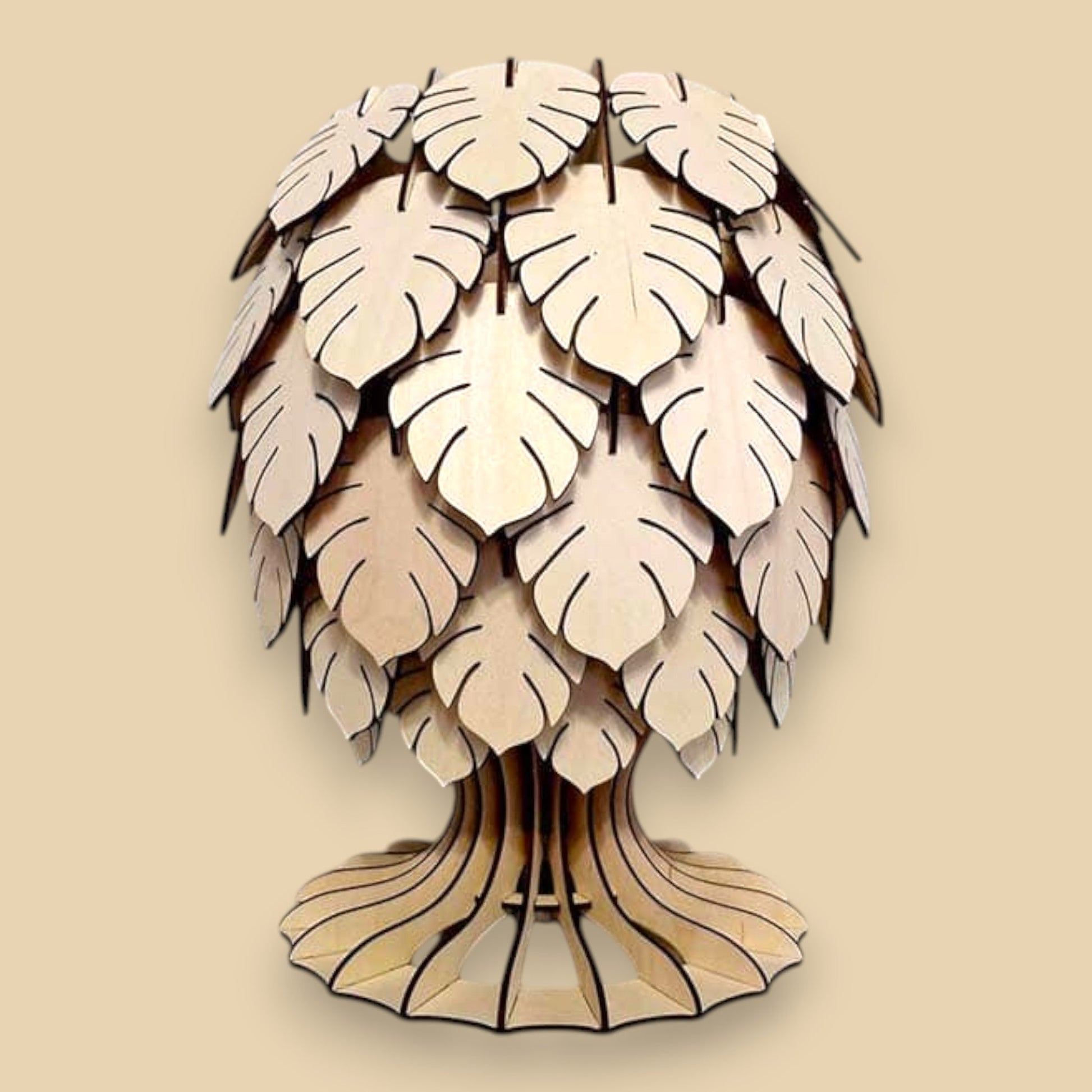 Lueur Monstera – Lampe sculpturale en bois CREAFAMAX