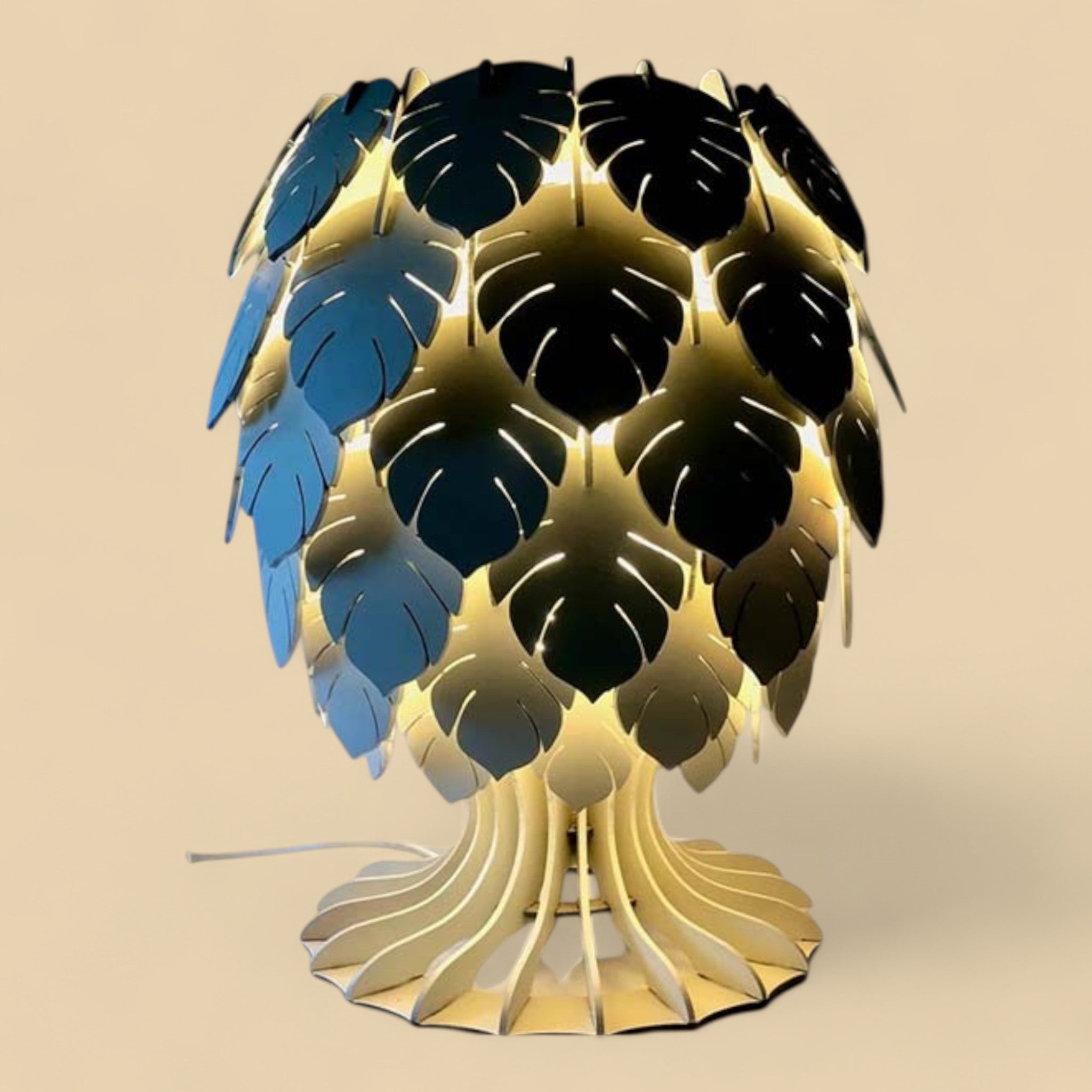 Lueur Monstera – Lampe sculpturale en bois CREAFAMAX