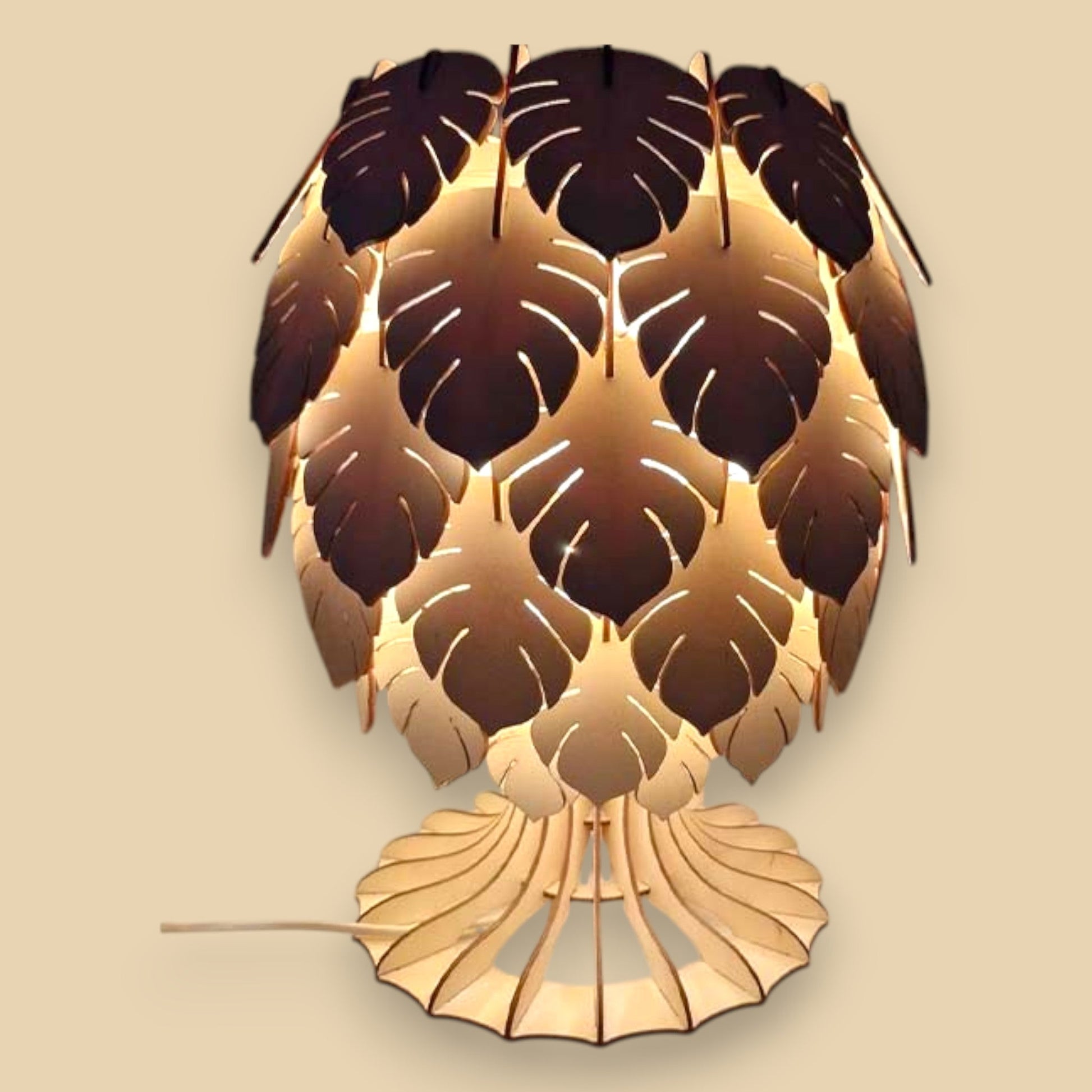 Lueur Monstera – Lampe sculpturale en bois CREAFAMAX