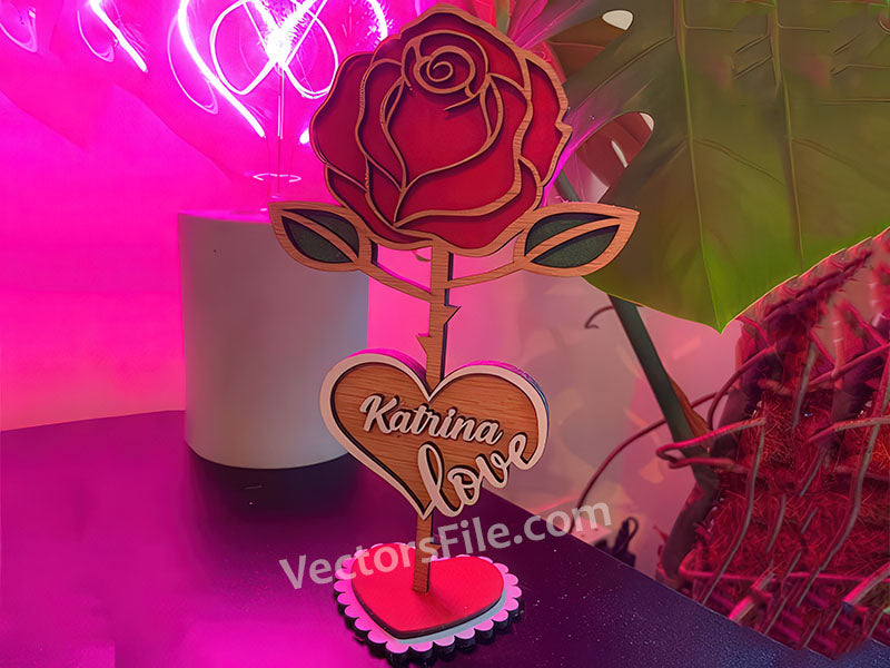 Cœur de Rose – Fleur en bois CREAFAMAX