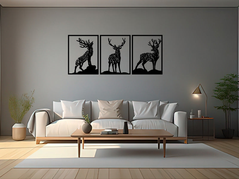 Forêt Royale – Triptyque mural cerfs & nature CREAFAMAX