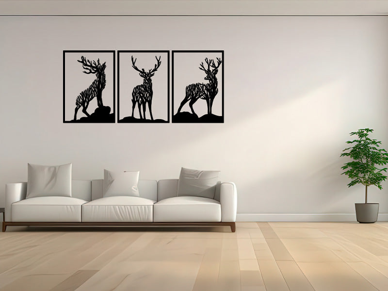 Forêt Royale – Triptyque mural cerfs & nature CREAFAMAX