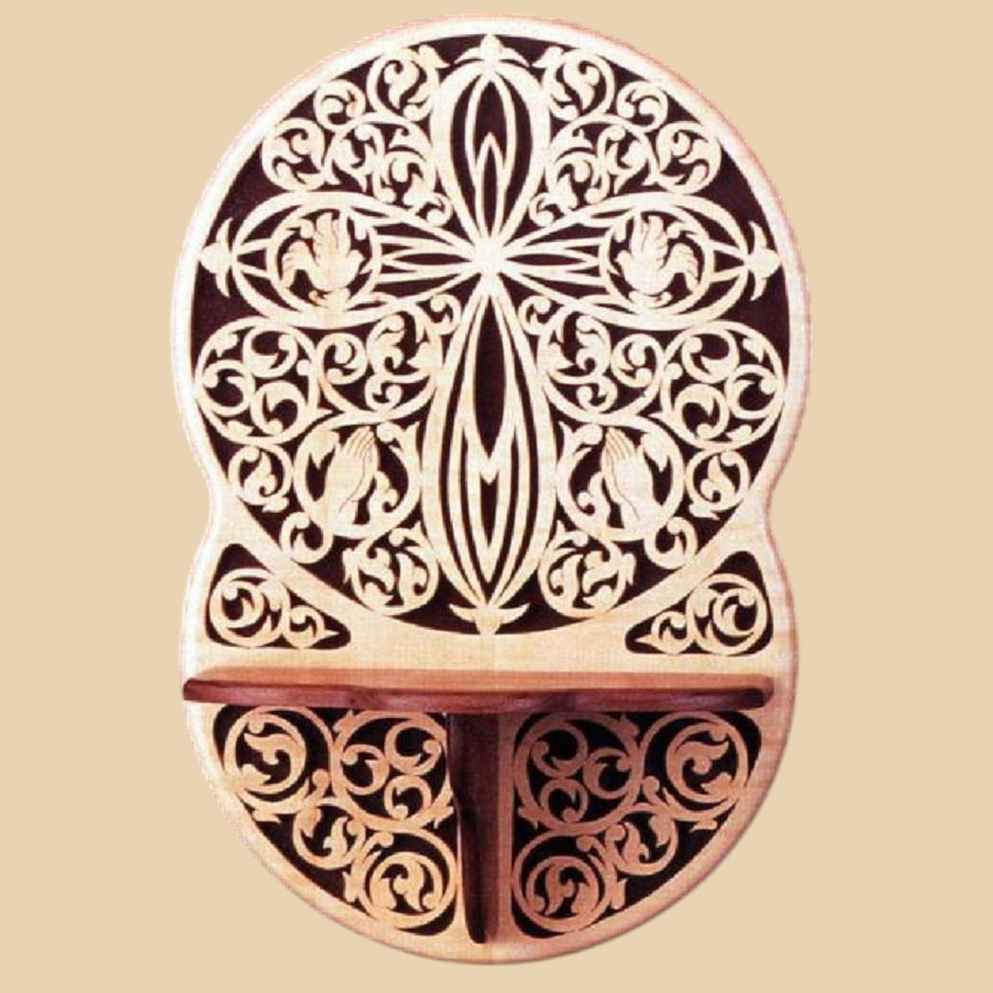 Étagère Croix de Lumière – Support mural sculpté en bois CREAFAMAX